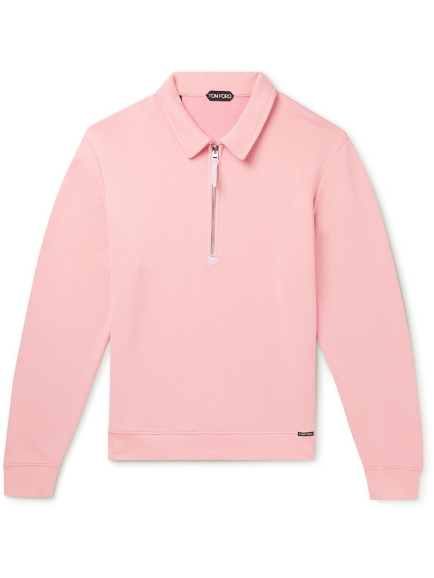 Photo: TOM FORD - Leather-Trimmed Jersey Half-Zip Sweatshirt - Pink