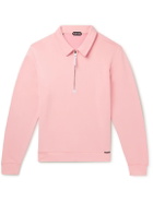 TOM FORD - Leather-Trimmed Jersey Half-Zip Sweatshirt - Pink