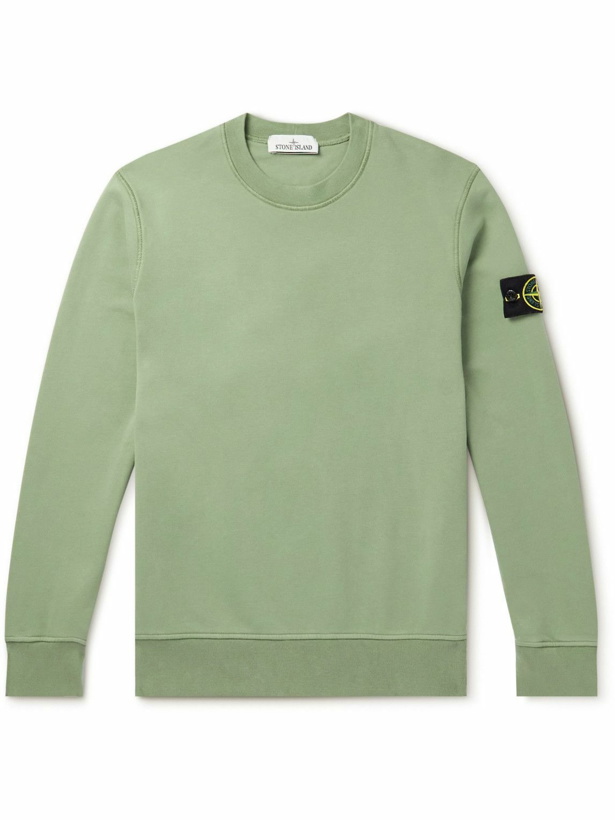 Photo: Stone Island - Logo-Appliquéd Garment-Dyed Cotton-Jersey Sweatshirt - Green