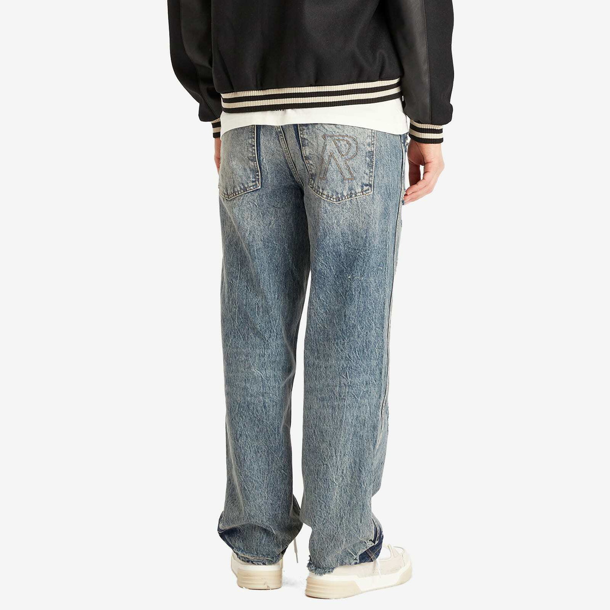 Represent Men's R3 Distressed Baggy Denim in Blue/Cream