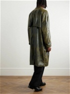 4SDesigns - Distressed Faux Leather Trench Coat - Green