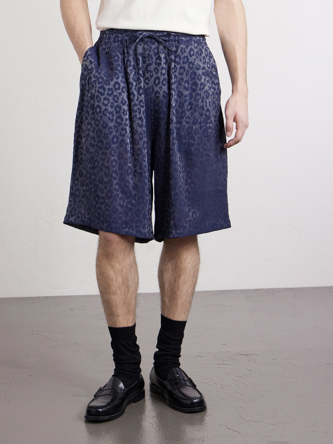 Needles - H.D. Straight-Leg Leopard-Jacquard Drawstring Shorts - Blue