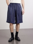 Needles - H.D. Straight-Leg Leopard-Jacquard Drawstring Shorts - Blue