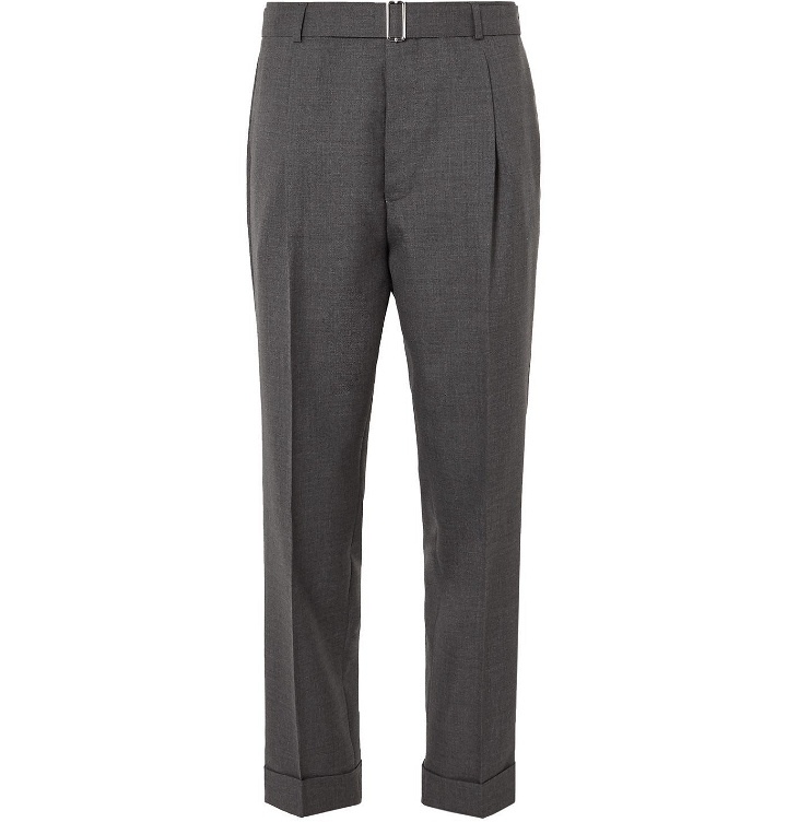 Photo: Officine Generale - Hugo Tapered Pleated Belted Wool Trousers - Gray