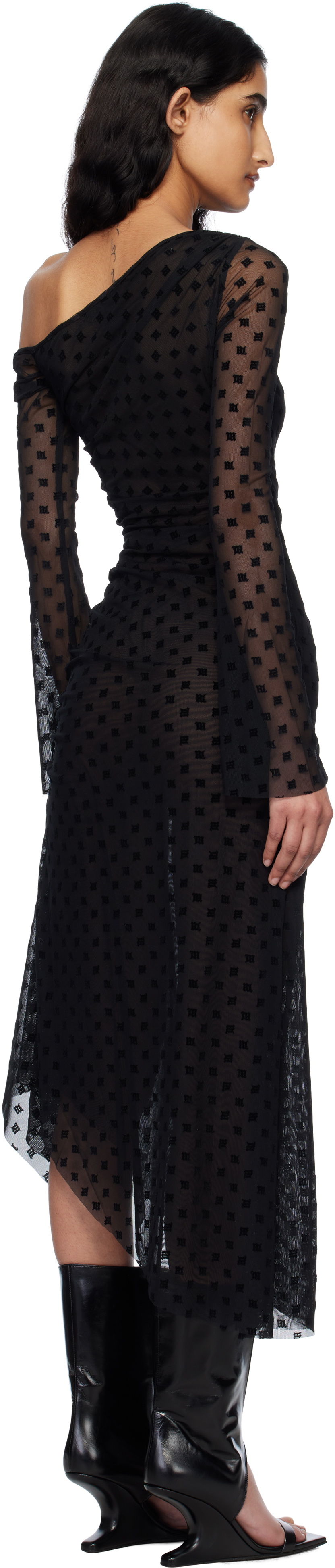 MISBHV Black Monogram Dropped Shoulder Midi Dress