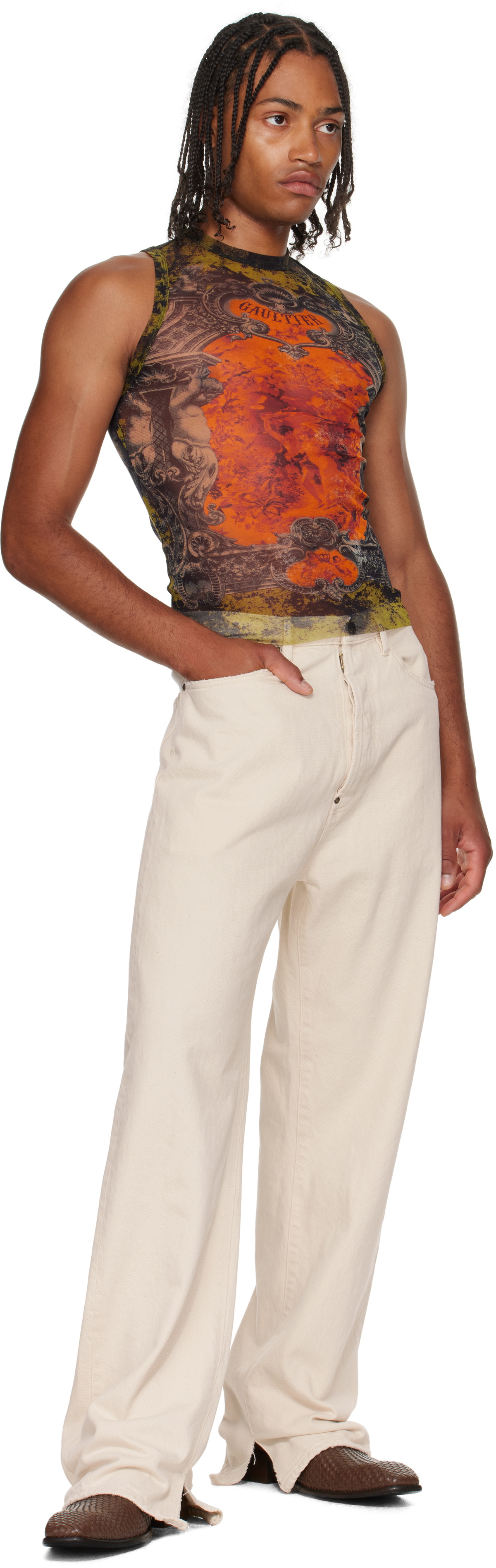 Jean Paul Gaultier Khaki & Orange 'The Médaillon' Tank Top
