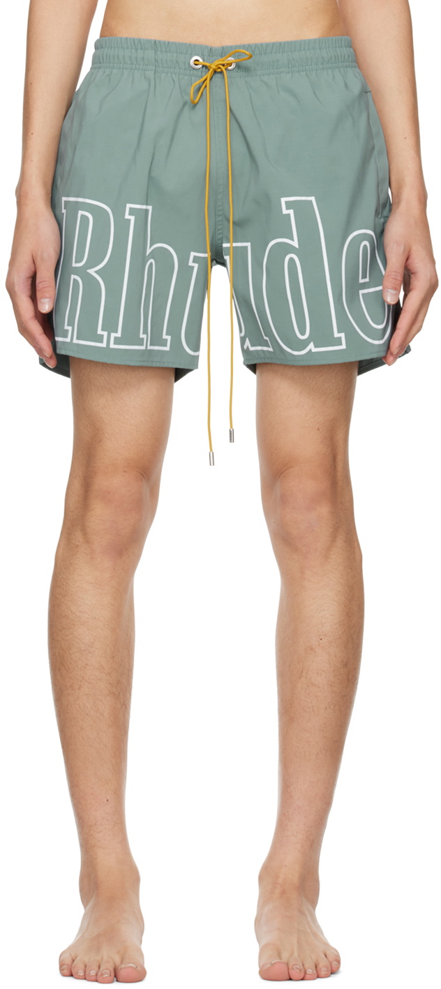 Rhude Green Printed Swim Shorts Rhude