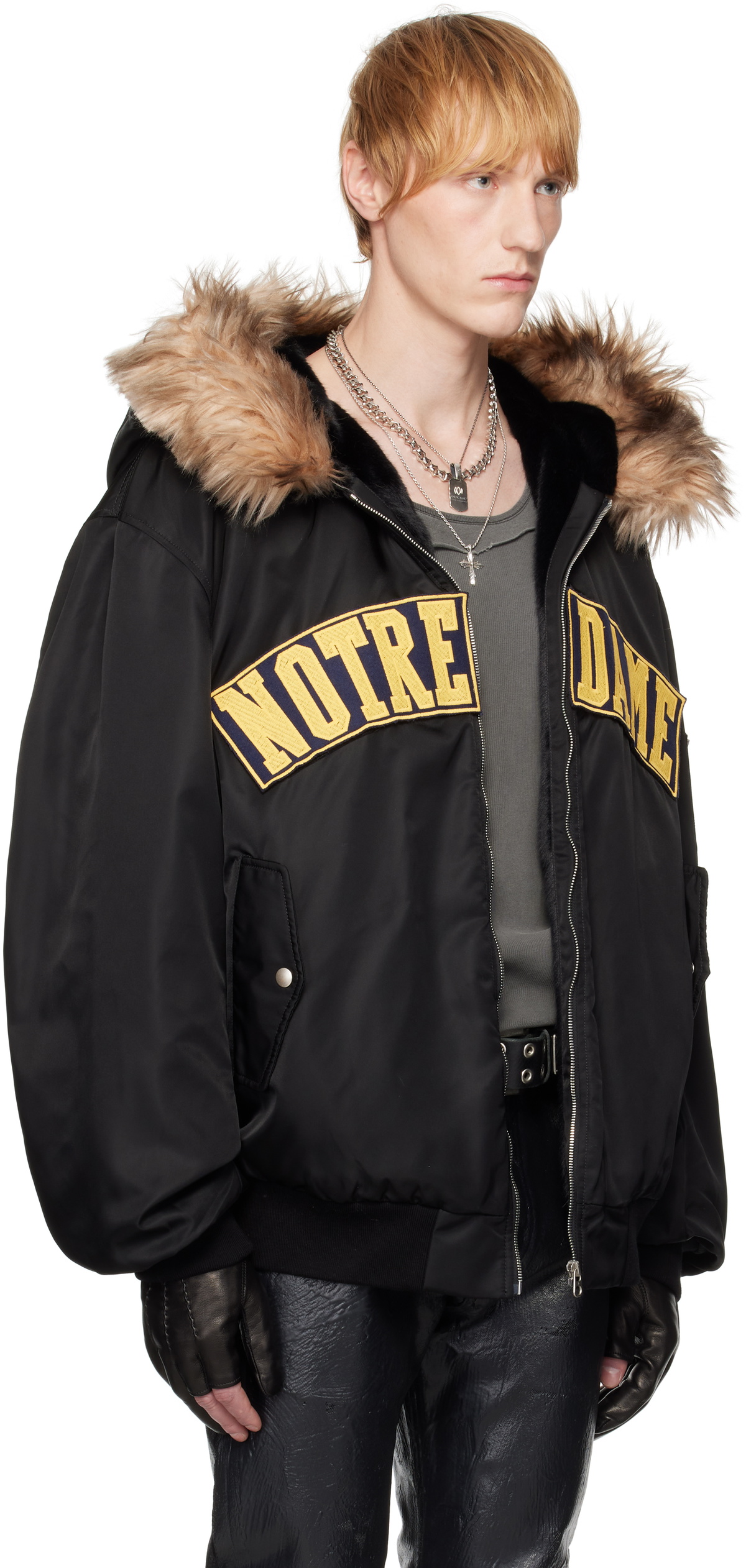 Marking Distance Black 'Notre Dame' Bomber Jacket