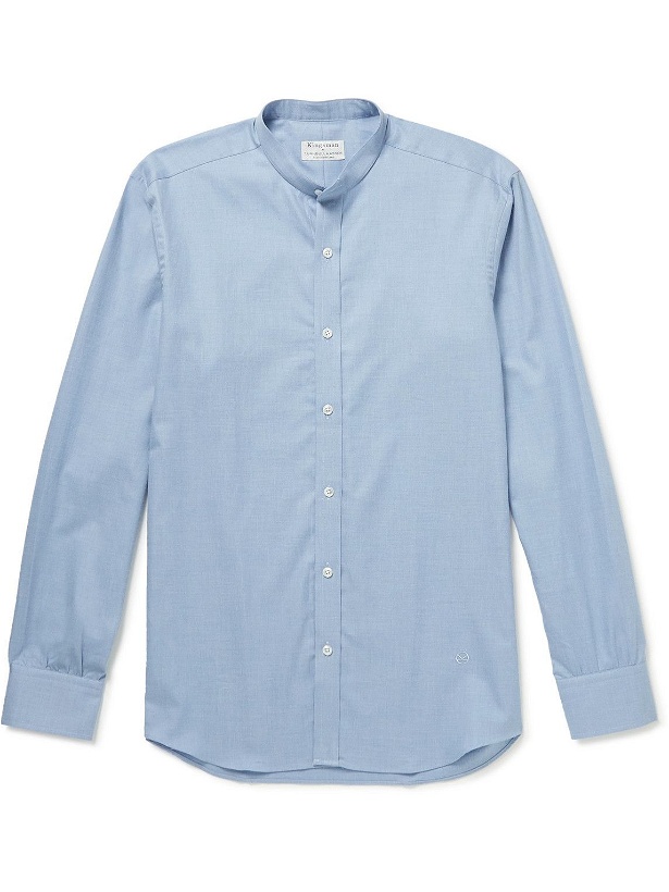 Photo: Kingsman - Turnbull & Asser Blake Grandad-Collar Logo-Embroidered Cotton Shirt - Blue