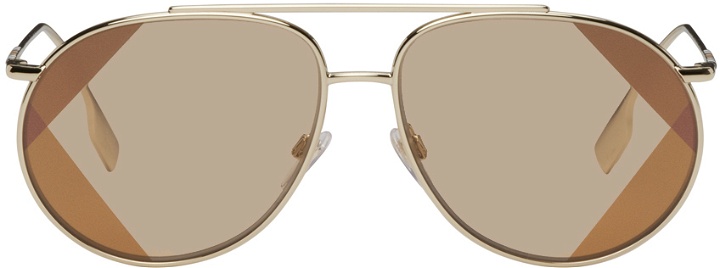 Photo: Burberry Gold Oversize Icon Stripe Pilot Sunglasses
