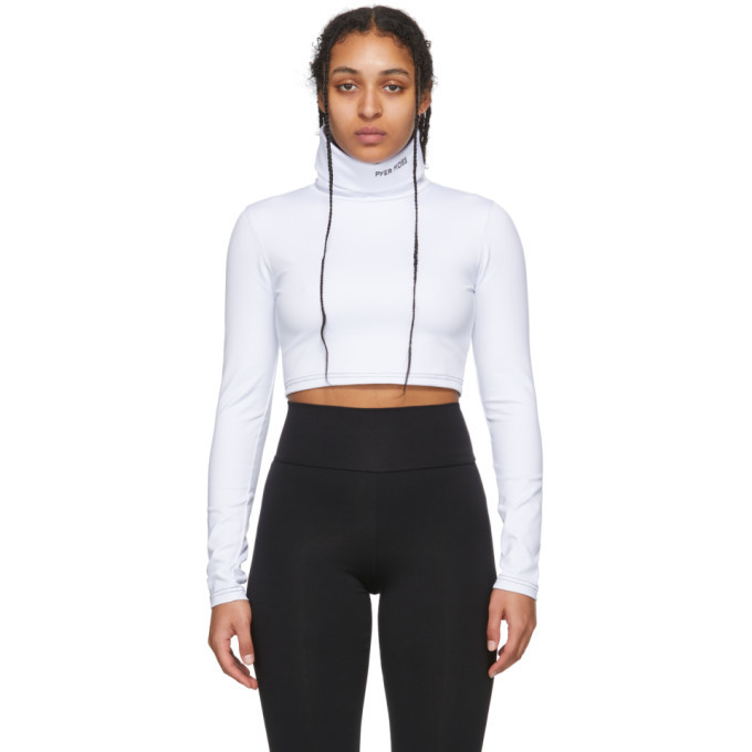 Pyer Moss White Embroidered Logo Cropped Turtleneck