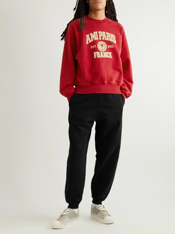 Photo: AMI PARIS - Logo-Print Cotton-Jersey Sweatshirt - Red