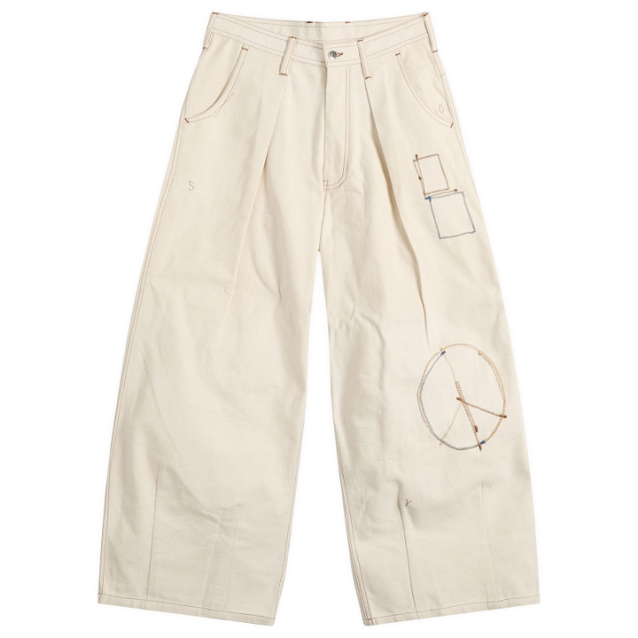 Photo: Story mfg. Men's Hand Applique Lush Pants in Ecru Zig Zag