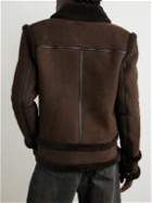 Balmain - Leather-Trimmed Shearling Jacket - Brown
