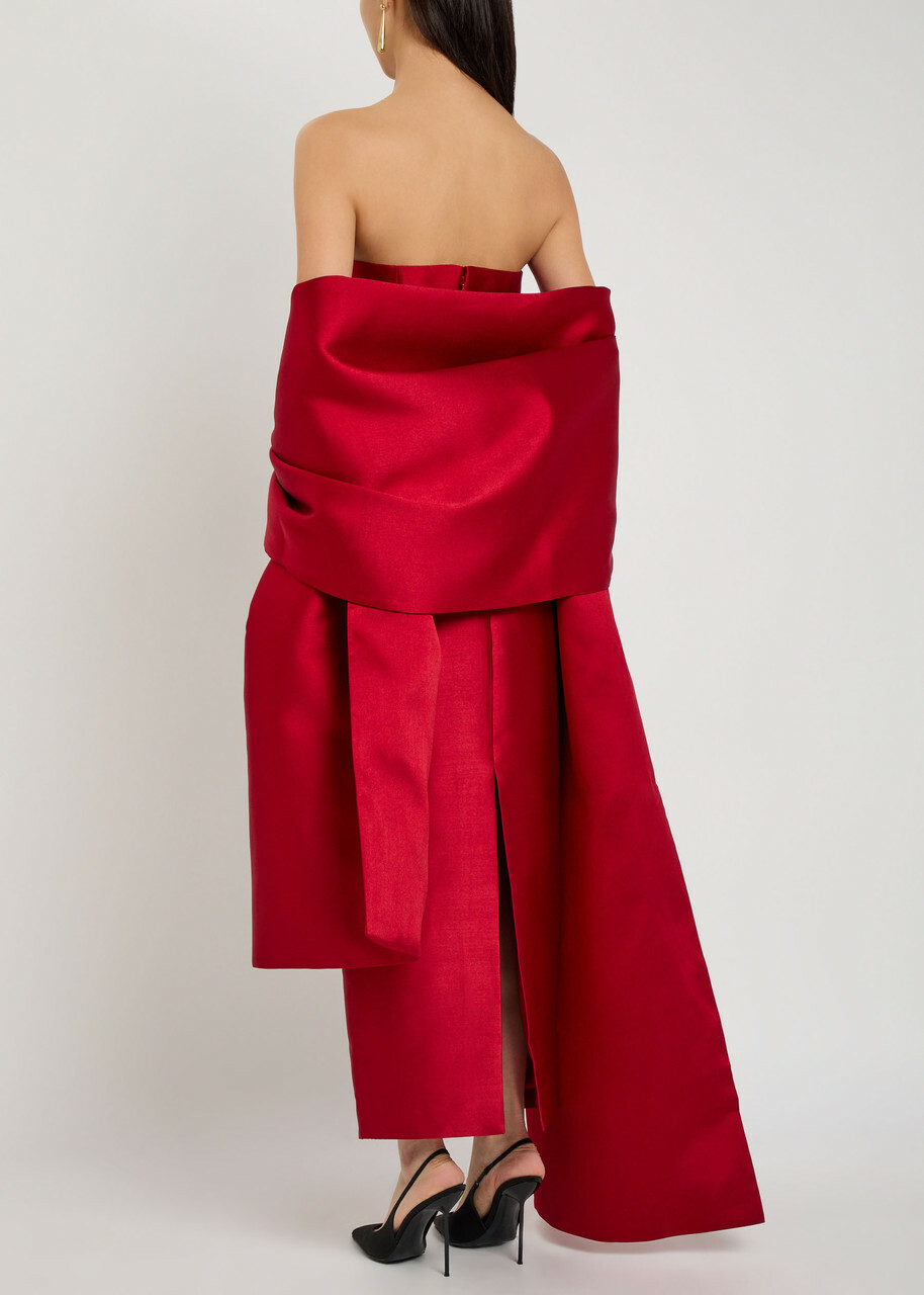 Solace London Renee Strapless Stole Faille Maxi Dress Red