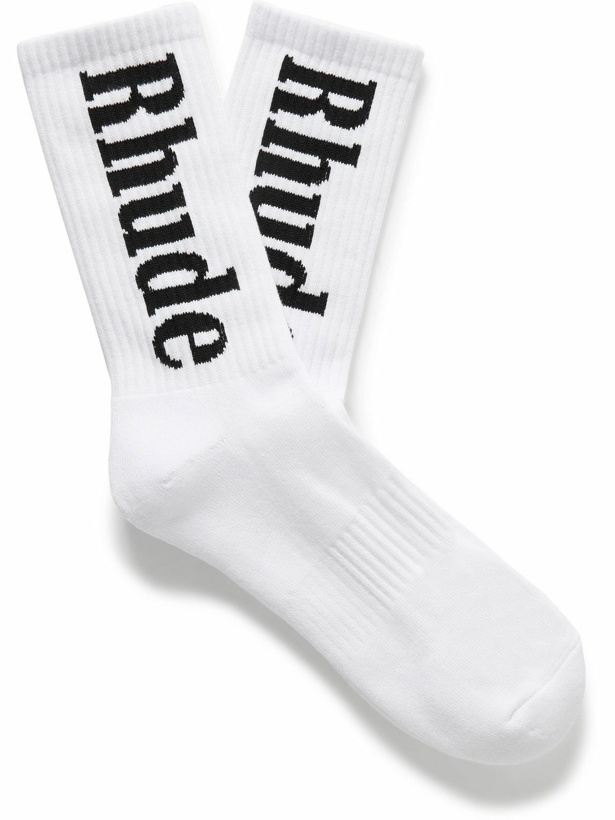 Photo: Rhude - Logo-Jacquard Ribbed Cotton-Blend Socks