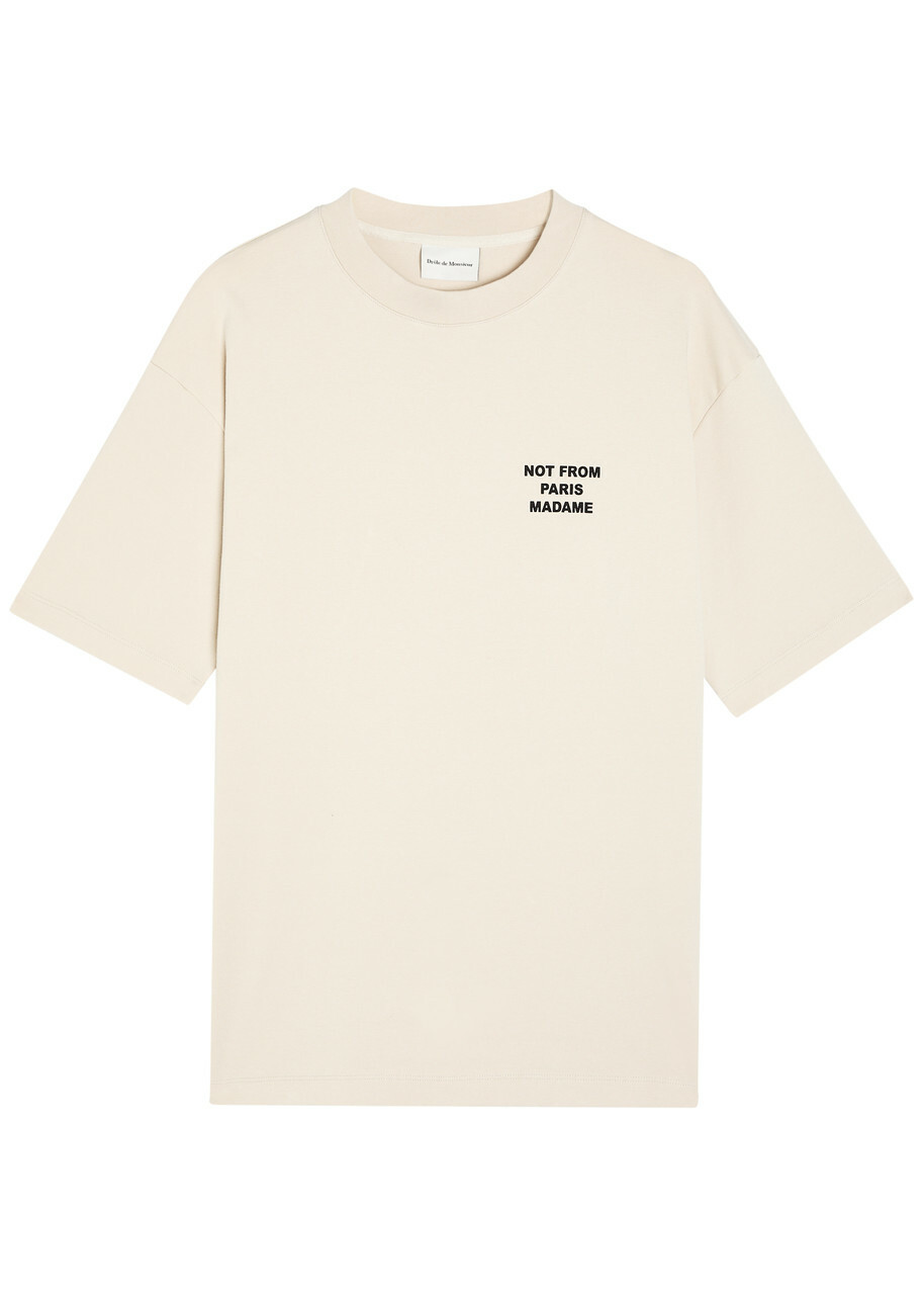 DRÔLE DE Monsieur Le T-shirt Slogan Printed Cotton T-shirt Beige