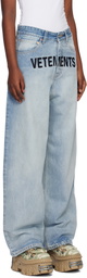 VETEMENTS Blue Embroidered Logo Baggy Jeans