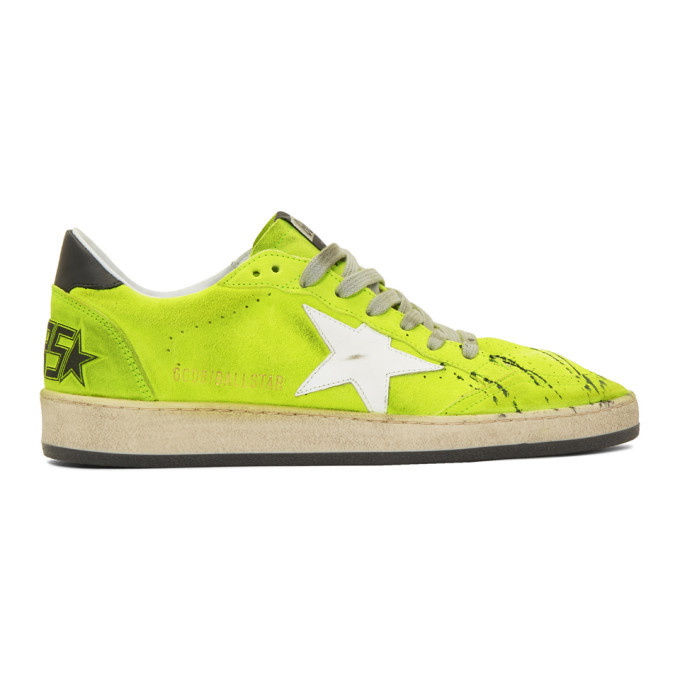 Photo: Golden Goose Yellow Suede Paint Ball Star Sneakers