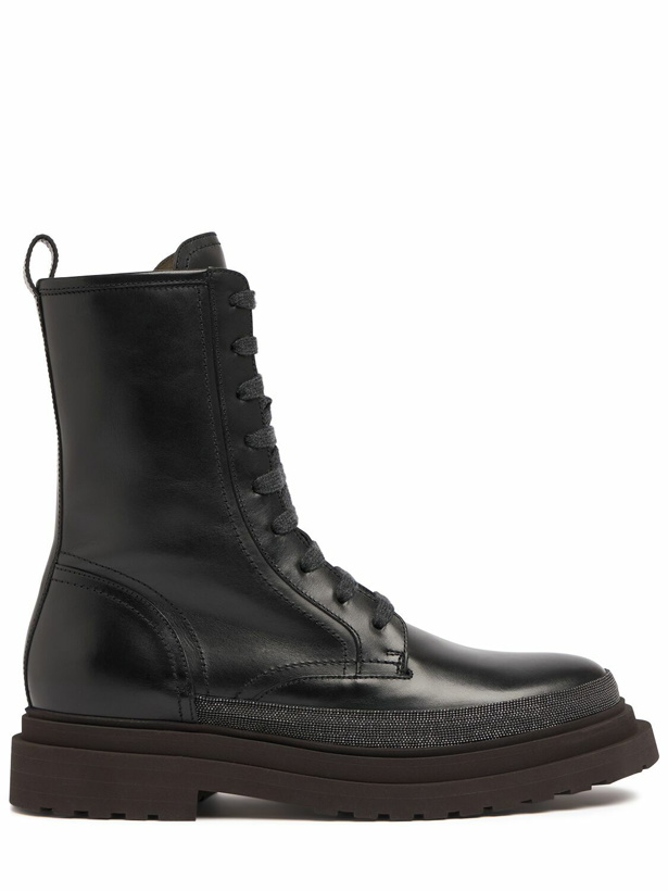 Photo: BRUNELLO CUCINELLI 30mm Leather & Crystal Combat Boots