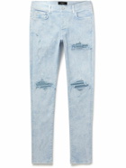 AMIRI - MX1 Skinny-Fit Distressed Leather-Panelled Jeans - Blue