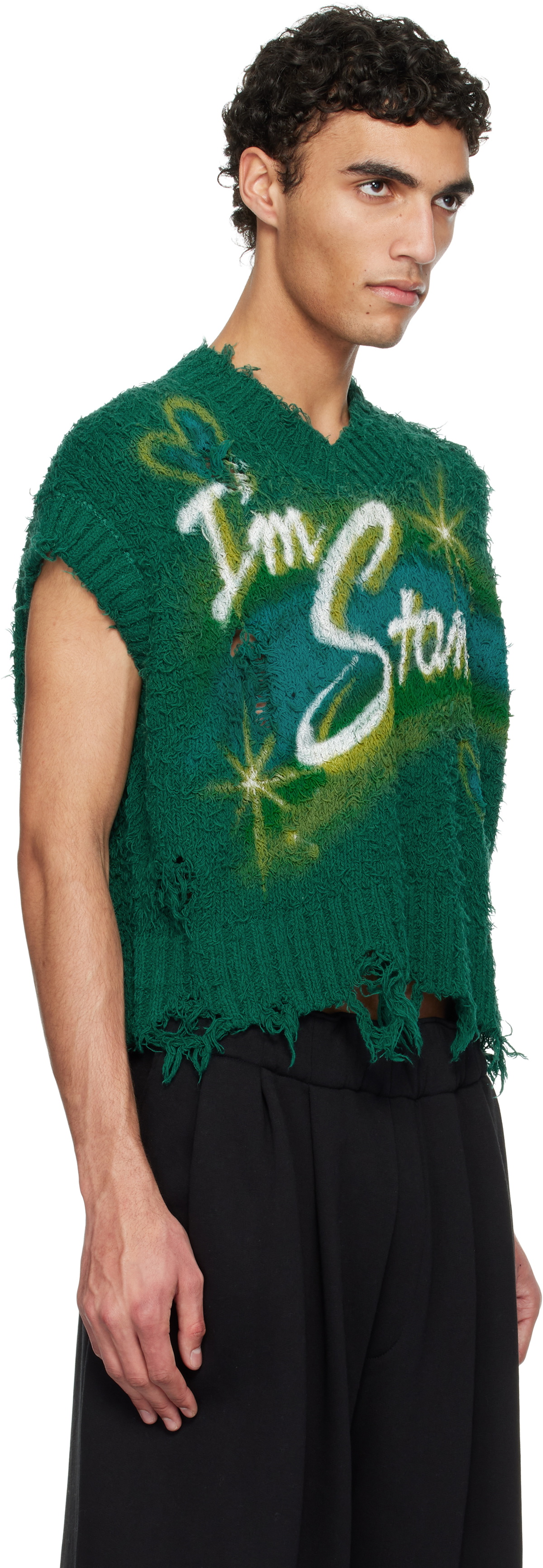 doublet Green Airbrush Recycled Cotton Knit Vest