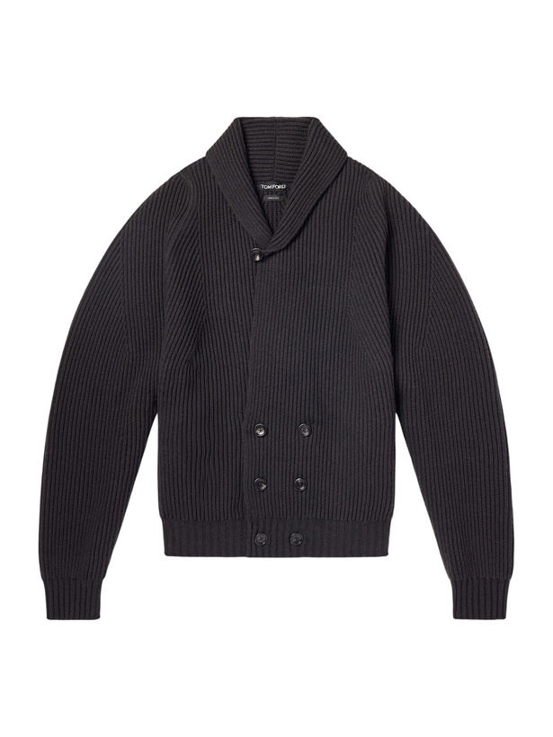 Photo: TOM FORD - Double-Breasted Ribbed Cashmere and Wool-Blend Cardigan - Gray