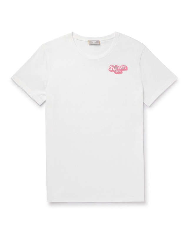 Photo: Balmain - Barbie Logo-Appliquéd Cotton-Jersey T-Shirt - White