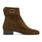 Saint Laurent Brown Suede Miles Buckled Boots