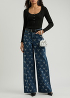 Self-portrait Bow-embellished Wide-leg Jeans Denim