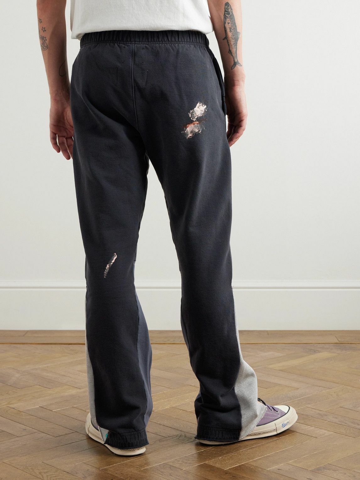 Gallery Dept. - Flared Paint-Splattered Panelled Logo-Print Cotton