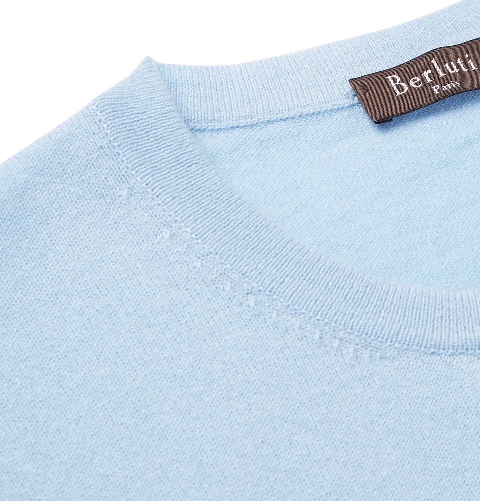 Berluti - Leather-Trimmed Cashmere Sweater - Men - Blue