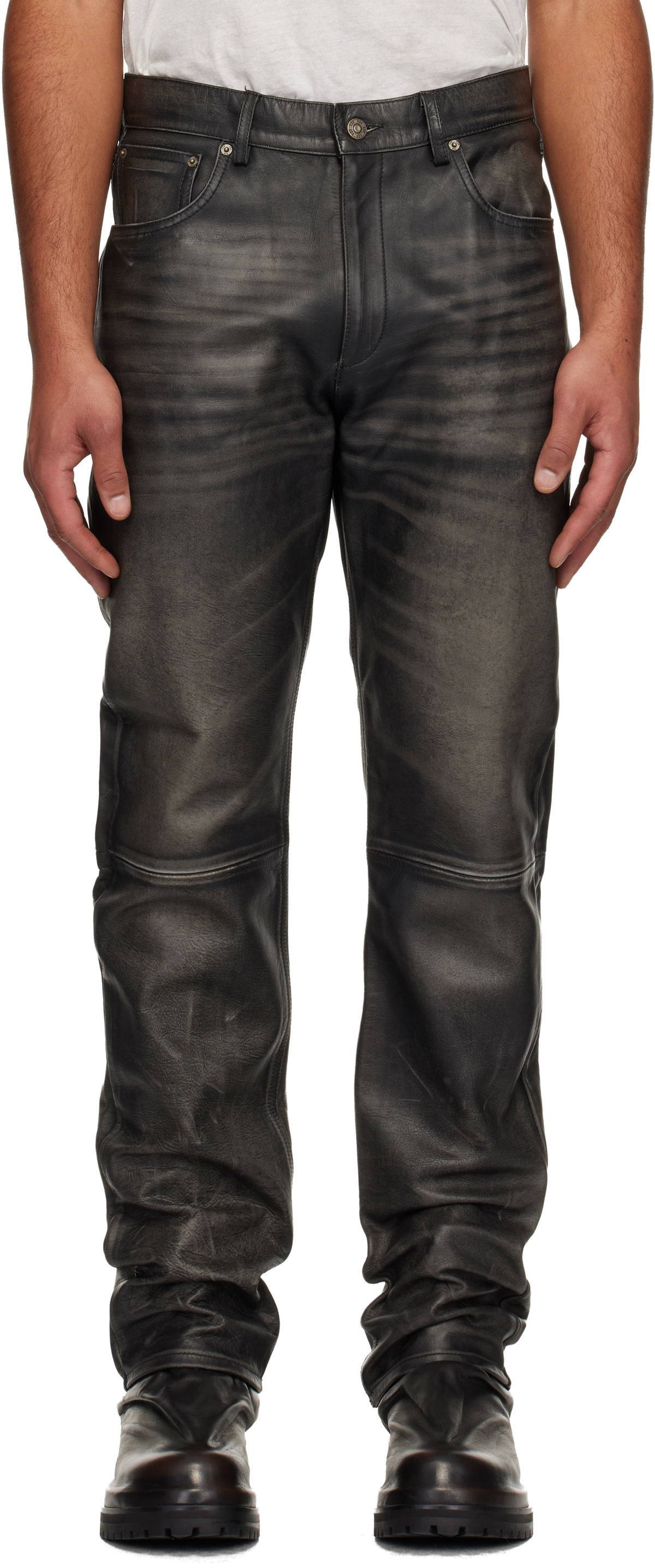 424 Black Fivepocket Leather Pants