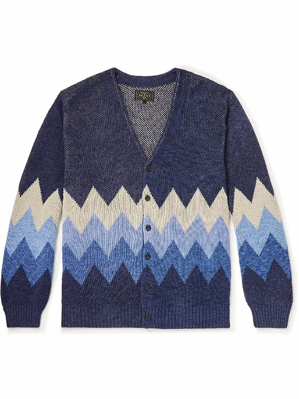 Photo: Beams Plus - Jacquard-Knit Linen and Cotton-Blend Cardigan - Blue