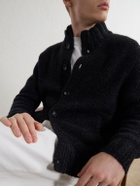 N.PEAL - Shearling-Trimmed Cashmere Cardigan - Gray
