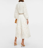 Zimmermann - Lyre embroidered linen midi dress