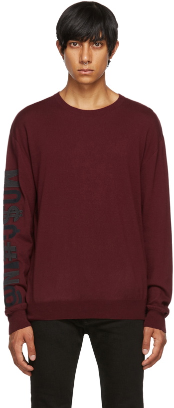 Photo: Moschino Burgundy Cashmere Symbols Logo Sweater