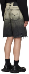 Feng Chen Wang Black & Beige Gradient Denim Shorts