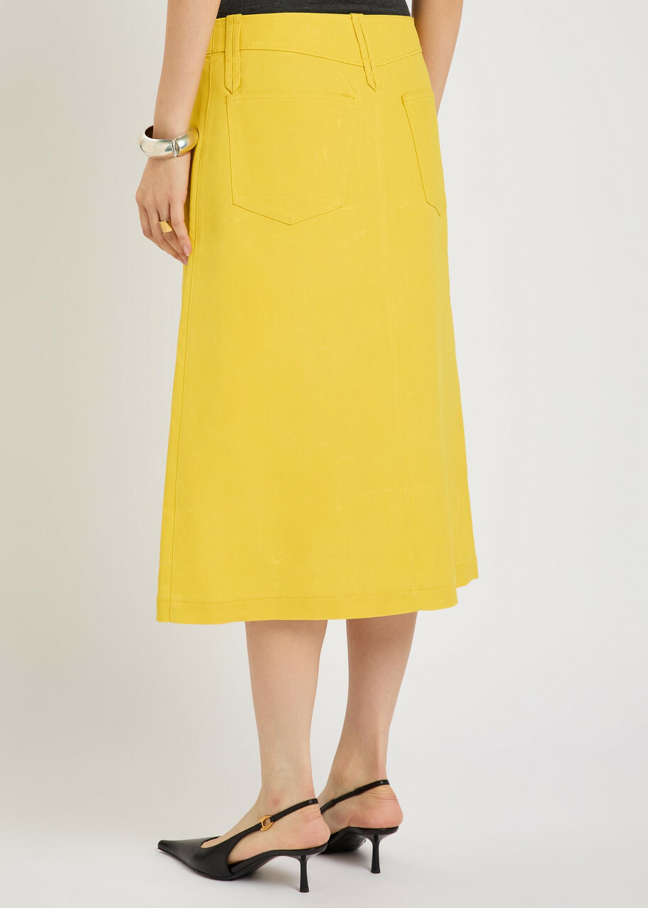 Tory Burch Waxed Canvas Midi Skirt Yellow