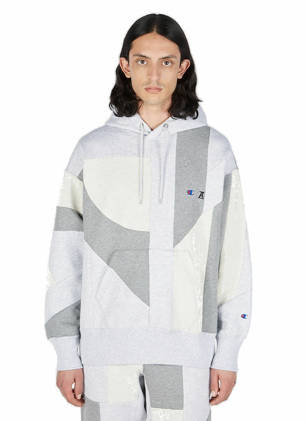 Photo: Champion x Anrealage - Contrast Panel Hooded Sweatshirt in Grey
