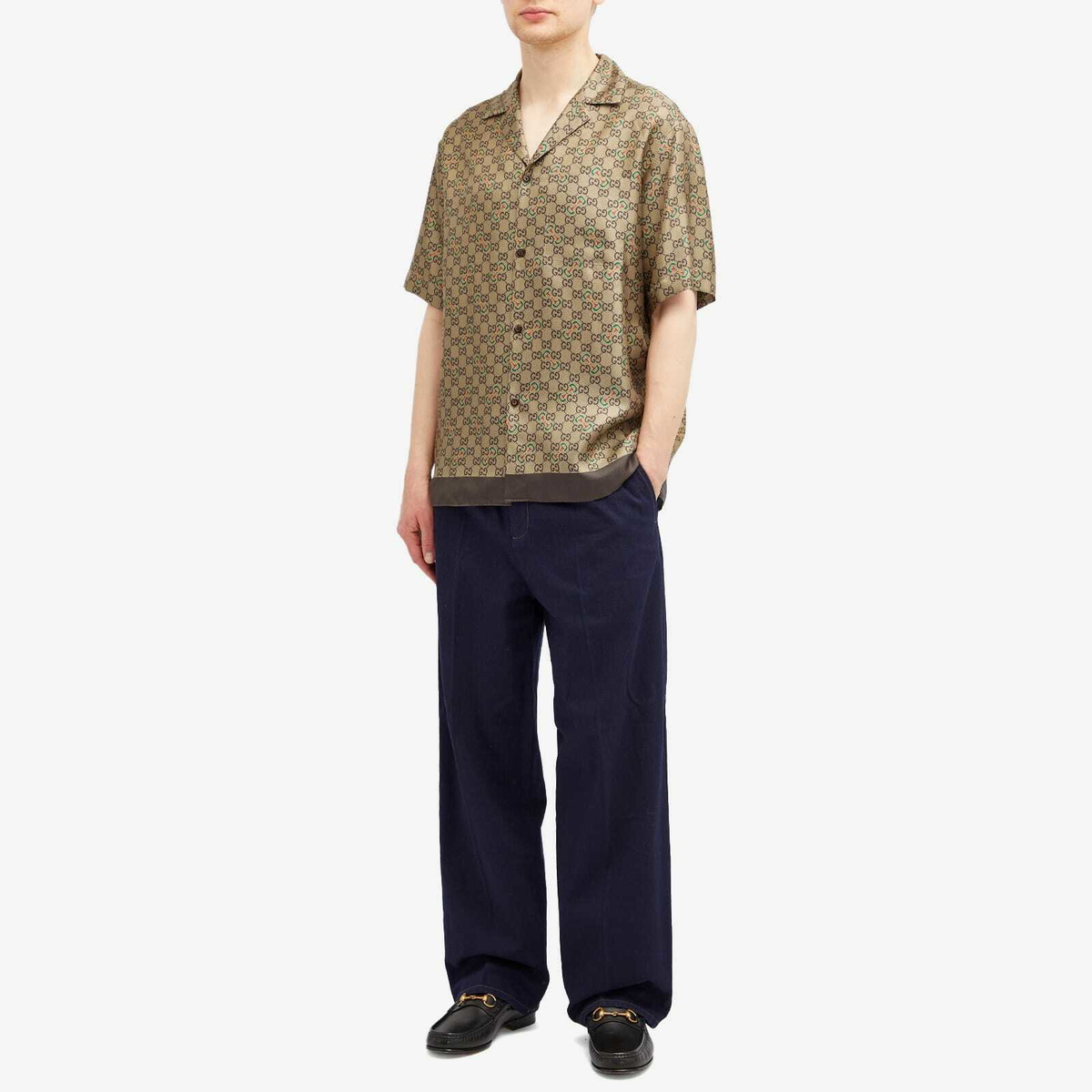 Gucci Men's Silk GG Monogram Vacation Shirt in Green