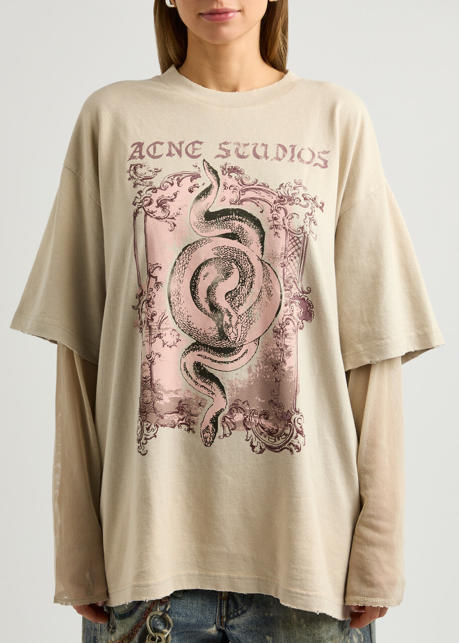 Acne Studios Layered Printed Cotton T-shirt Cream Acne Studios