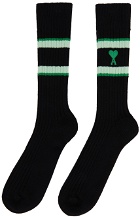 AMI Alexandre Mattiussi Black & Green Ami De Cœur Striped Socks