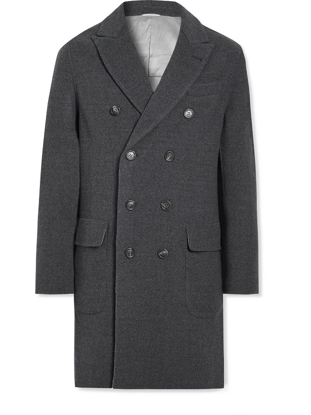 Photo: Brunello Cucinelli - Double-Breasted Virgin Wool-Twill Coat - Gray