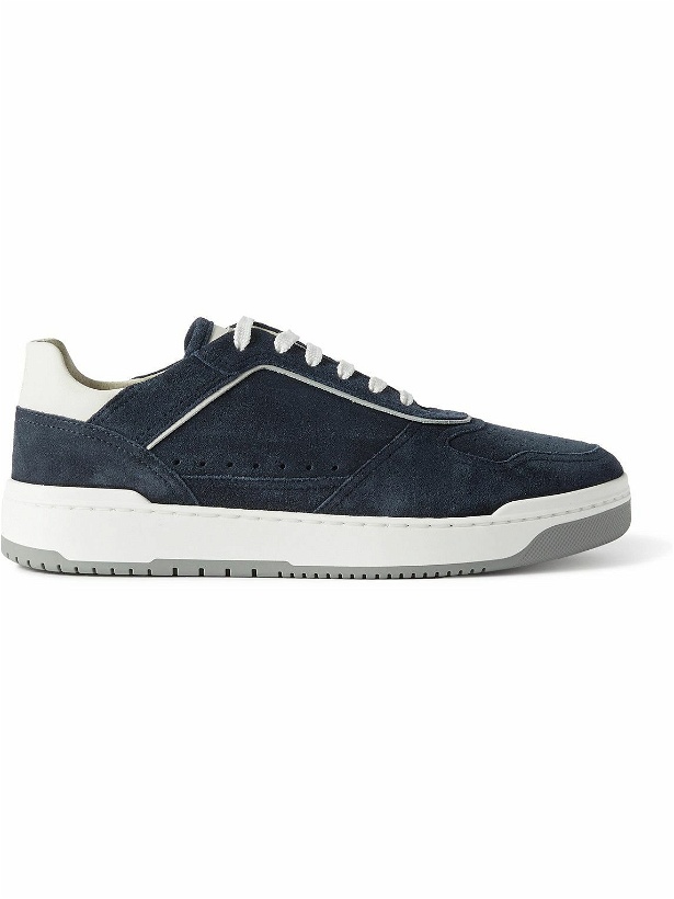 Photo: Brunello Cucinelli - Leather-Trimmed Suede Sneakers - Blue