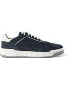Brunello Cucinelli - Leather-Trimmed Suede Sneakers - Blue