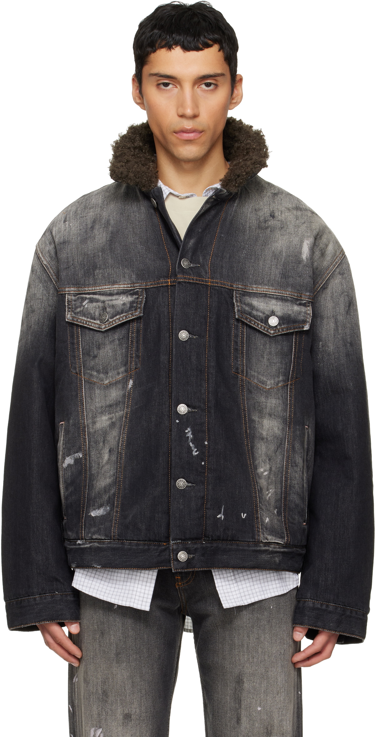 Acne Studios Grey Magma Check Coat Acne Studios