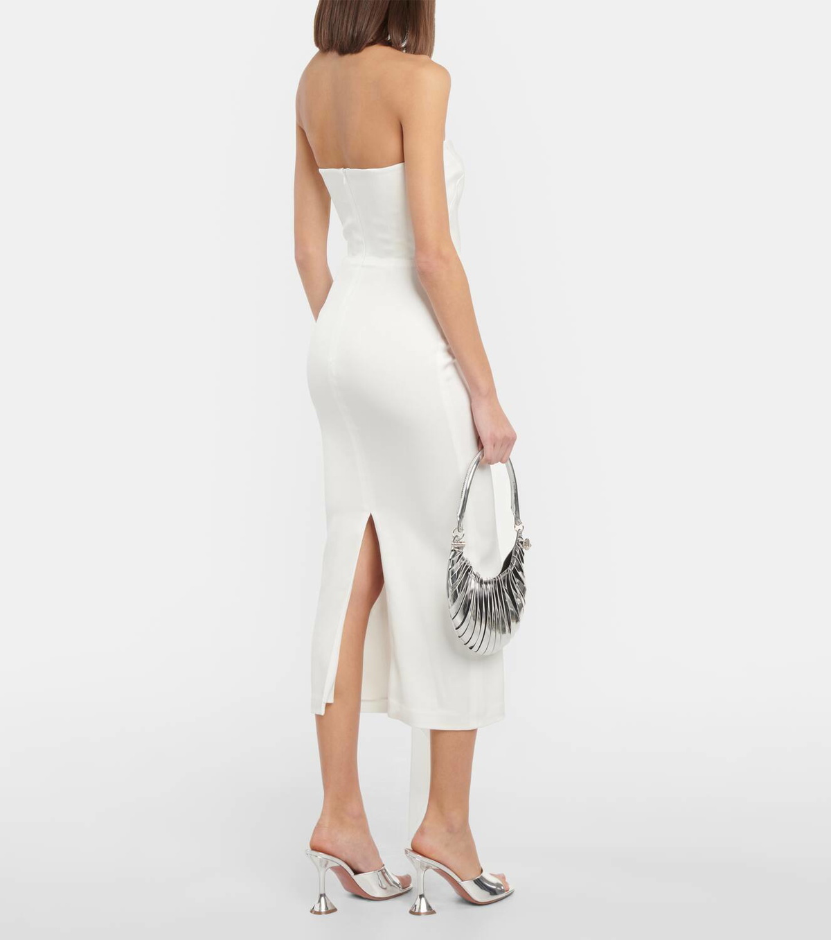 Alex Perry Draped Strapless Crepe Midi Dress Alex Perry