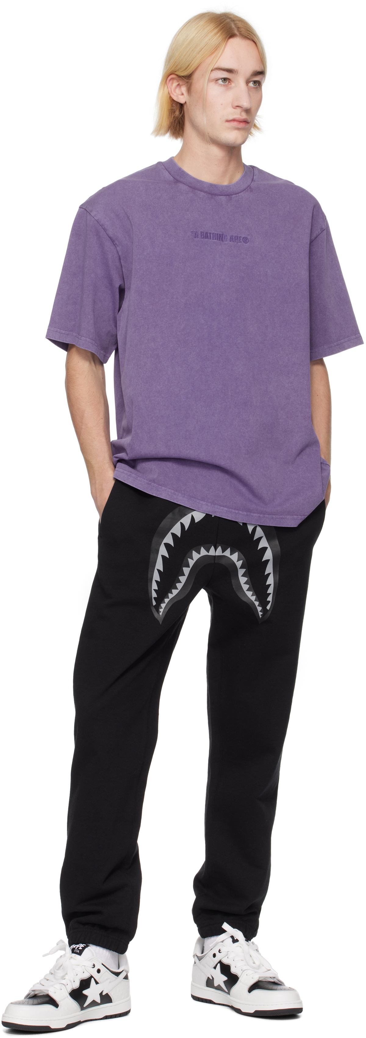BAPE Purple Garment Dye Logo Relaxed Fit T-shirt A Bathing Ape