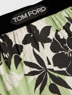 TOM FORD - Velvet-Trimmed Floral-Print Silk-Satin Boxer Shorts - Green